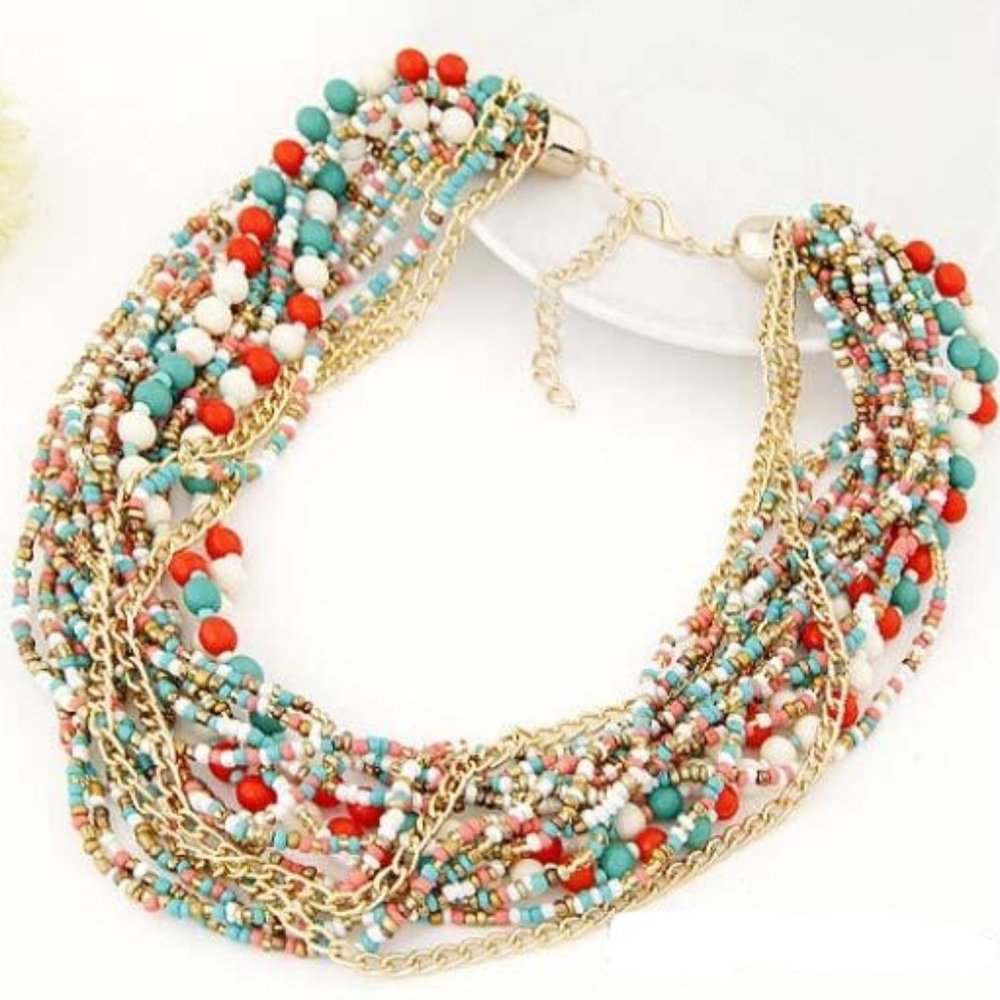 PRICE FIRM ** BRAND NEW ** BEAUTIFUL MULTI-STRAND BEADED STATEMENT NECKLACE
